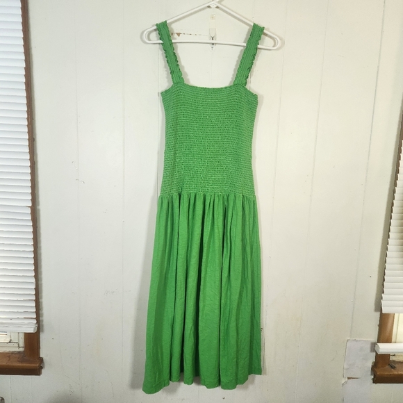 Nation LTD Gaby Smocked Pima Cotton Sundress Size Large Kelly Green - Picture 2 of 14